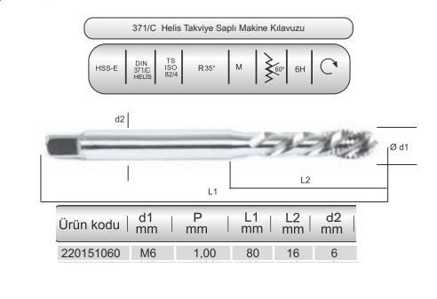 HSSE DIN371/C 35° HELİS M6x1,0 (6H) 8Co