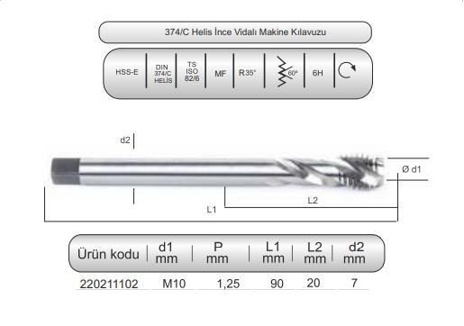 HSSE DIN374/C HELİS MAK.KLVZ. M10x1,25 (6H)