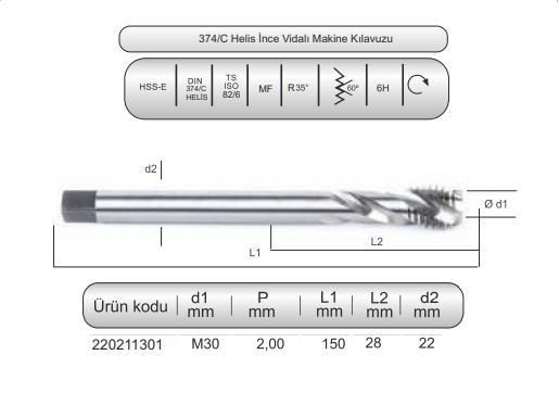 HSSE DIN374/C HELİS MAK.KLVZ. M30x2 (6H)