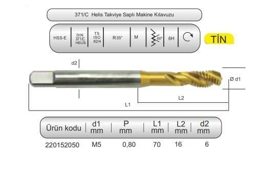 HSSE DIN371/C 35° HELİS M5x0,8 (6H) TİN