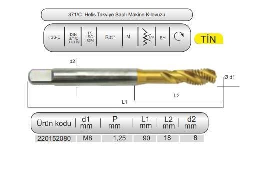 HSSE DIN371/C 35° HELİS M8x1,25 (6H) TİN